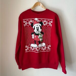 Mickey Mouse Disney Red Christmas Crewneck Sweatshirt Size L